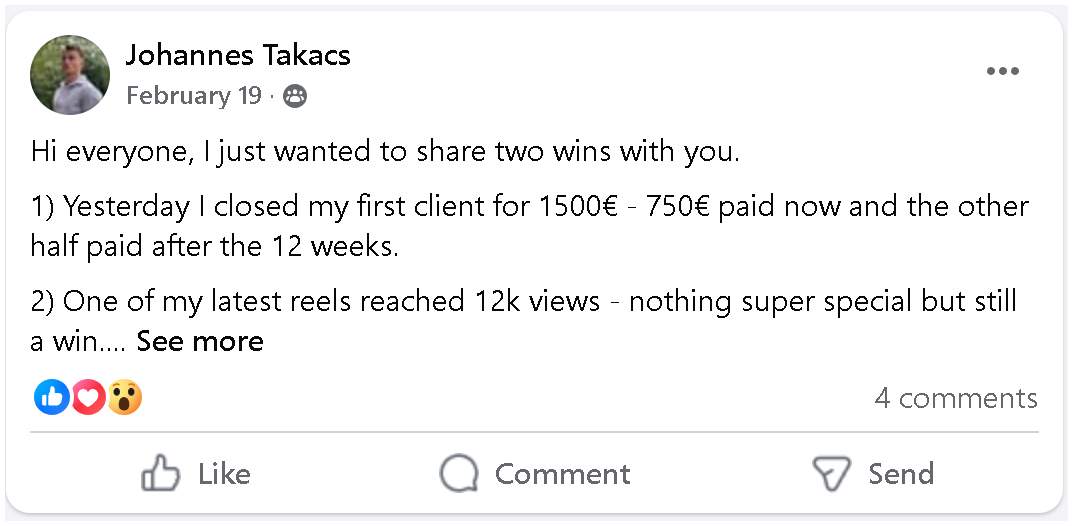 Closed first client for 1500€