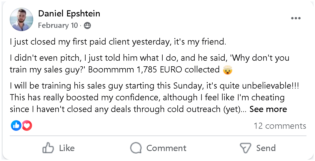 Client closed his first client for 1785€ 