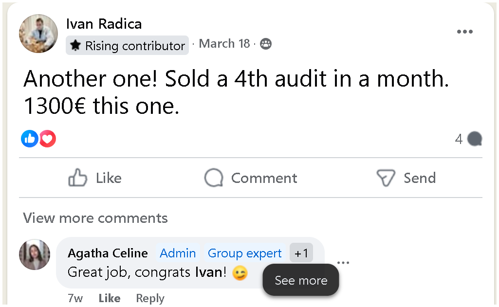 Sold a 4th audit in a month for 1300€