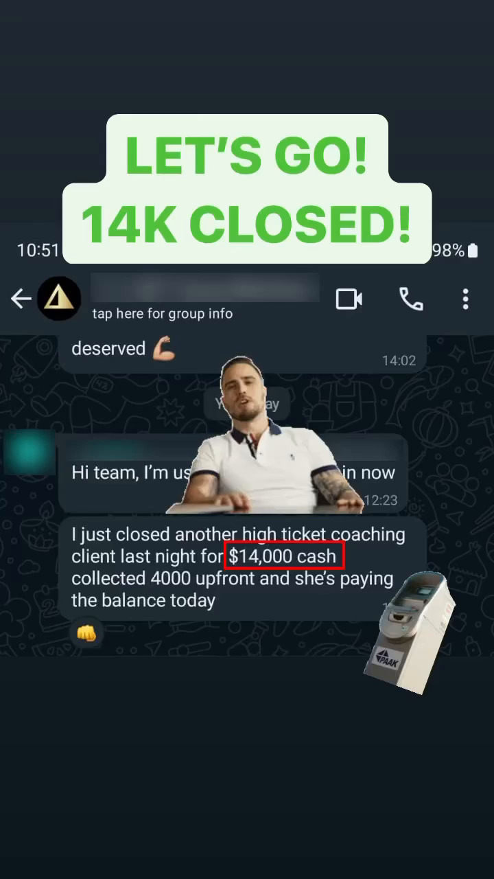 High ticket coaching client closed for $14K