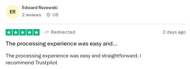 Customer praising simple processing experience