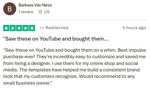 Small business owner praising our templates for easy customization and brand consistency