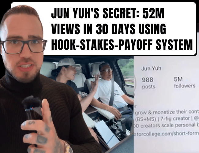 Jun Yuh’s Secret: 52M Views in 30 Days Using Hook-Stakes-Payoff System
