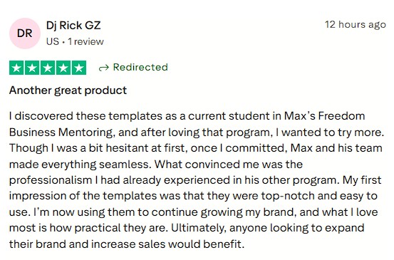 FBM student found Max’s templates easy to use and great for growing a brand.