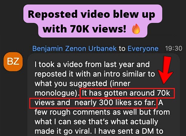 70K views on reposted video with different intro