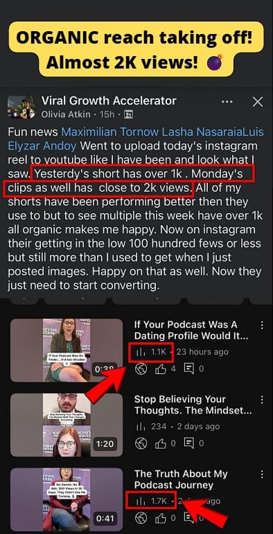 YouTube Shorts now hitting 1K–2K organic views, while Instagram reels also performing better than before.