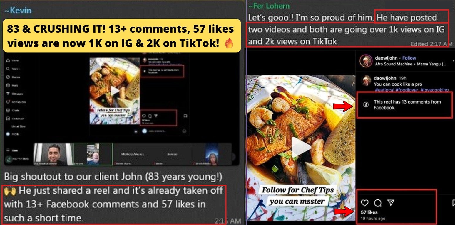 2 videos going over 1k views on IG and 2k views on TikTok