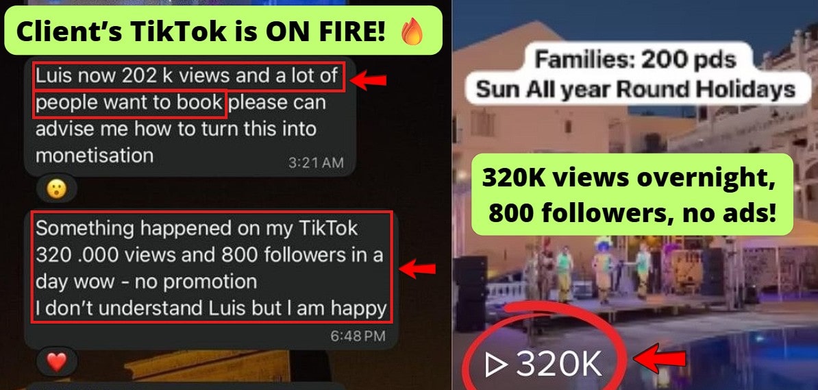 320k views overnight and it’s still increasing; 800 followers