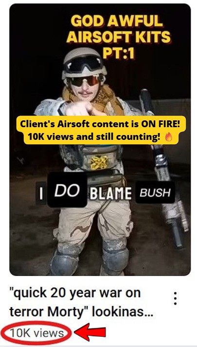 Airsoft niche content hitting 10K views on YouTube Shorts
