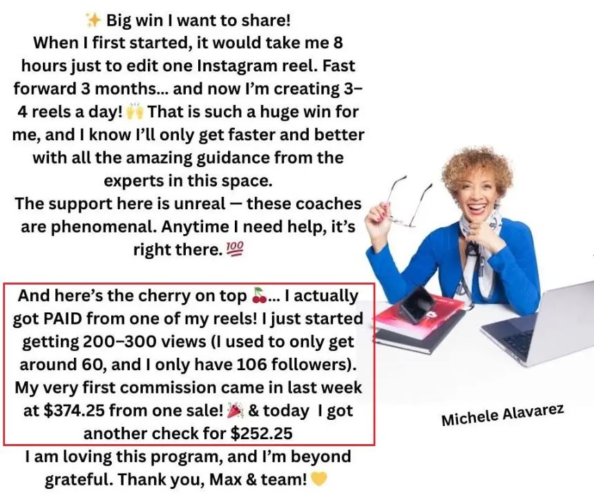 Her first commission came in last week at $374.25 from one sale! Today she got another check for $252.25.