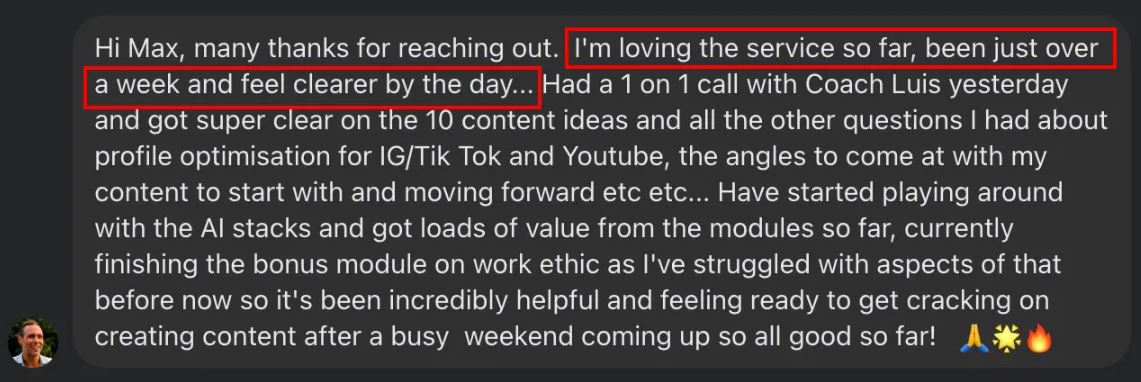 Client loving our service; found the modules valuable