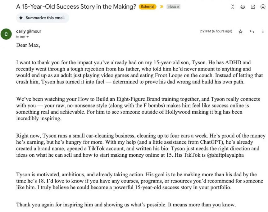 Mother shares Tyson’s story, a teen inspired by Max to build business.