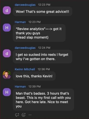 Participants appreciated coach Kevin’s advice and shared takeaways.