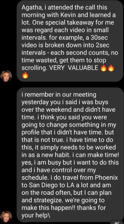 Gained valuable video strategy from coach Kevin’s call and committed to building new habits.