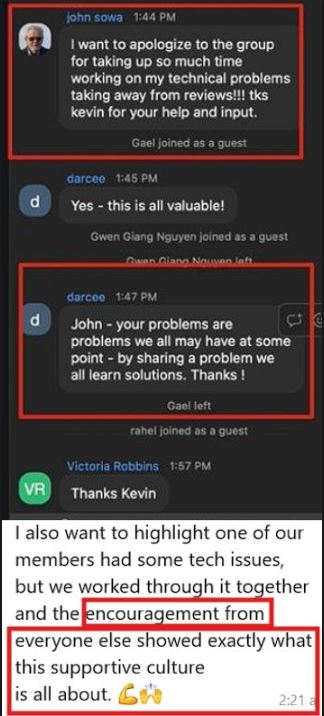 Member had tech issues, but the group’s support turned it into a learning experience.