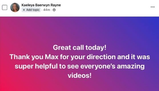 Engaged in a group call, feeling guided and inspired.