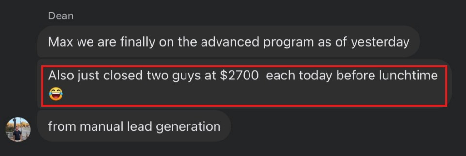 Recently joined the advanced program and already seeing success with new high-ticket sales.