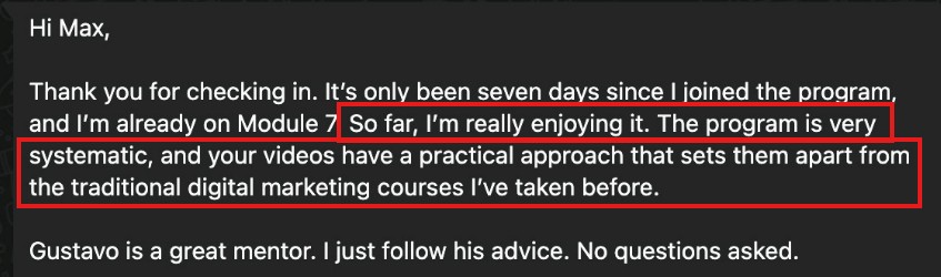 New student impressed by the program’s practical approach.