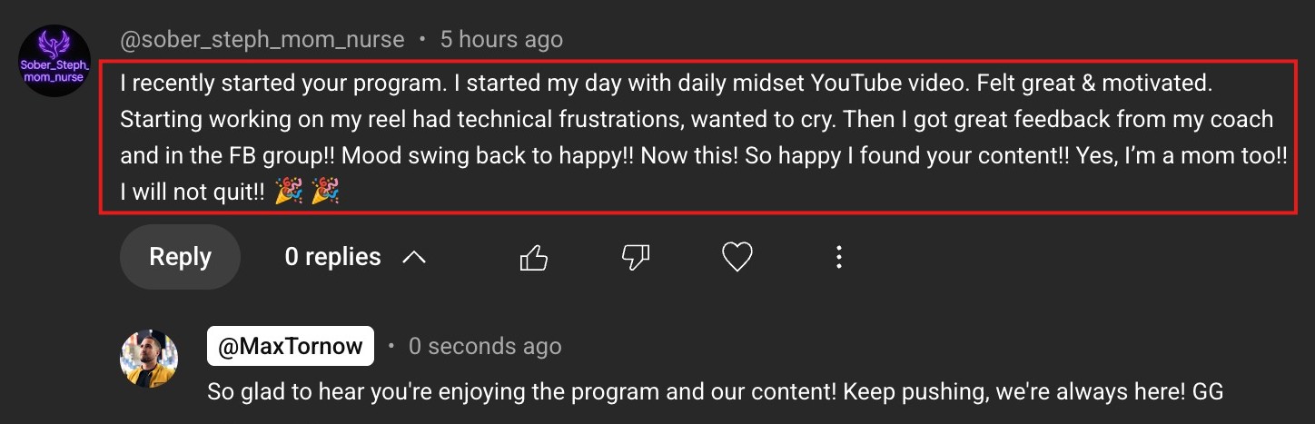 New mom motivated by coach and community support.