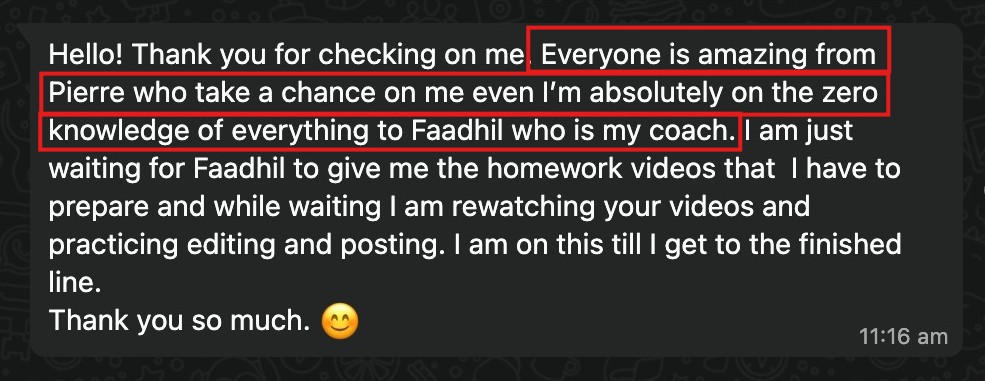 Beginner grateful for supportive coaching.