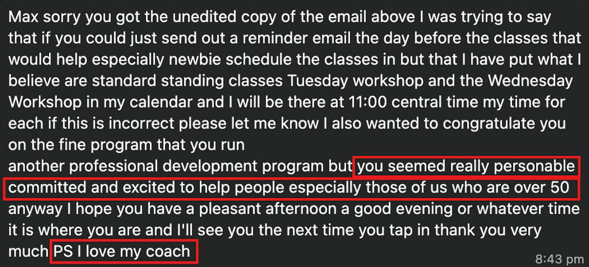 Grateful for the supportive program and coach.
