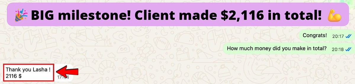 Earned $2,116 with the team’s guidance.