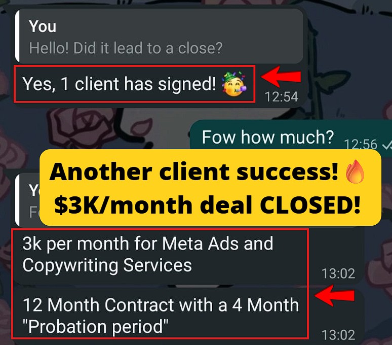 Closed a $3K/month client for Meta Ads and copywriting.