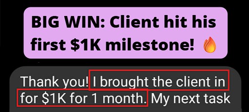 Client just closed his first $1K month.