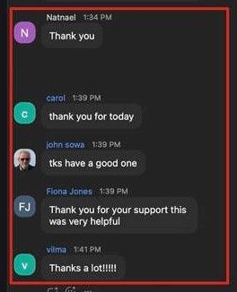 Multiple clients expressing gratitude for helpful support.