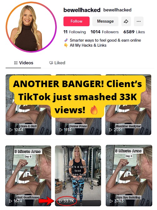 Client’s TikTok video crushed it with 33K views.
