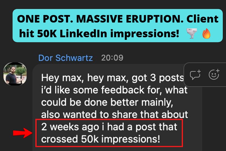 Client thrilled after a recent post hit 50K impressions.