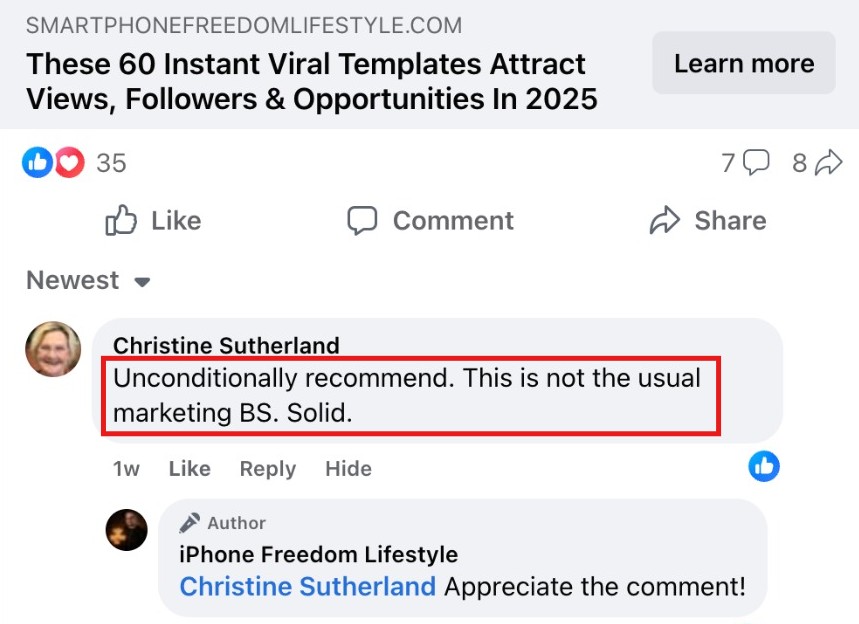 Strong endorsement calling the program genuine and solid.