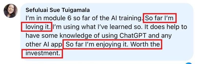 Happy customer finding the AI training valuable and effective.