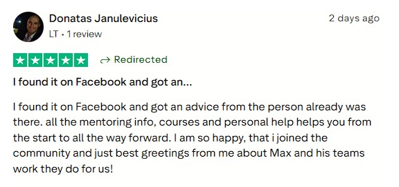 Joined via Facebook and thrilled with the mentoring, courses, and team support.