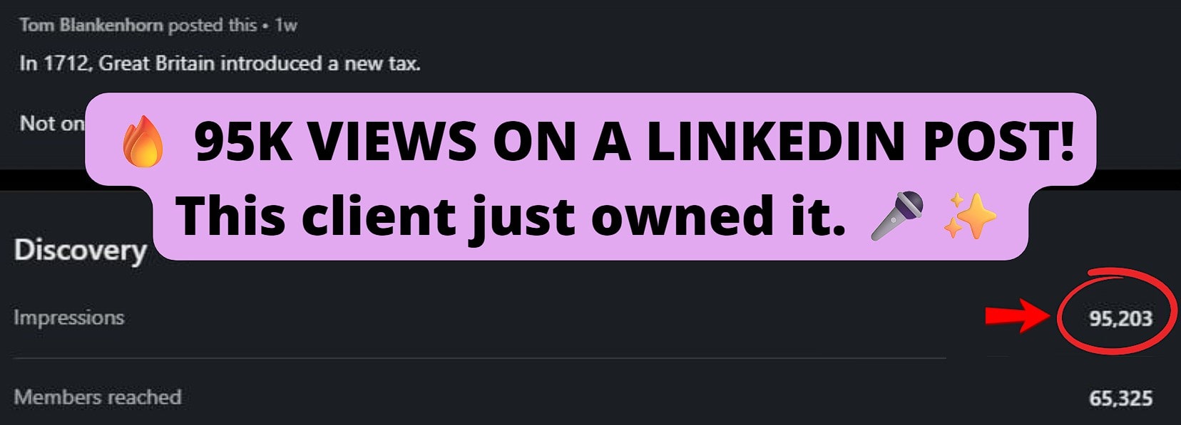 Client achieved 95K views on a LinkedIn post.