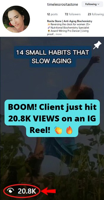 Reached 20.8k views on an IG Reel.