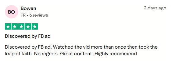 Beginner praising the great content and highly recommending it.