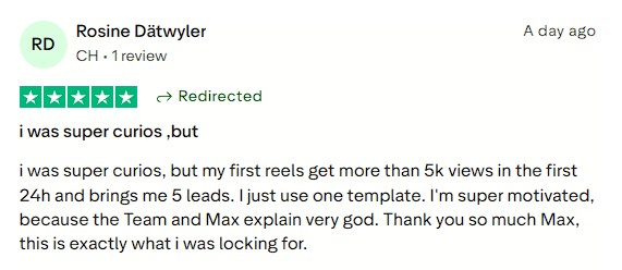 Super motivated after first reels gained over 5K views in 24 hours and generated 5 leads using just one template.