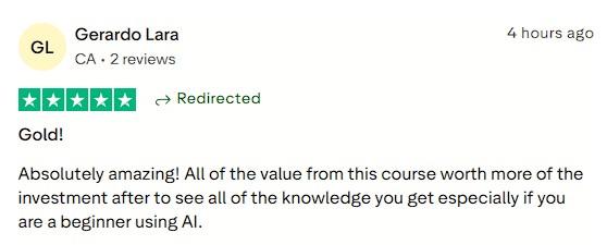 Describes the course as "gold" and absolutely amazing.