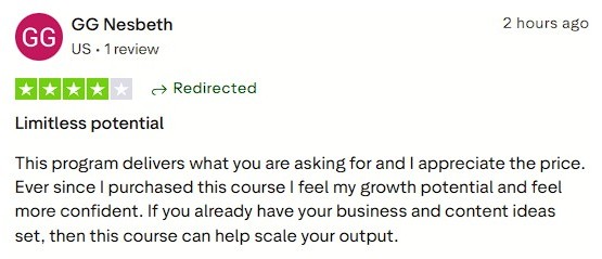 Feels the course unlocks their limitless potential, boosts confidence, and provides clear strategies.