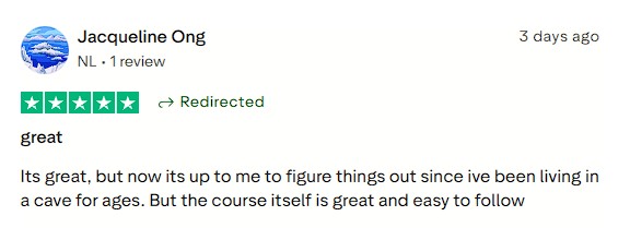 Smartphone_Freedom_Lifestyle_Review_716 Acknowledges the course is great and easy to follow.