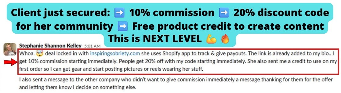 Smartphone_Freedom_Lifestyle_Review_776 Client locked in her first affiliate deal — 10% commission, 20% off for her audience, and free product to create content.