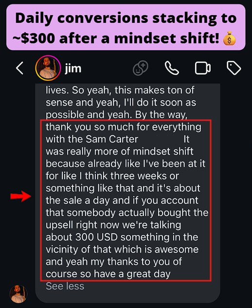 Smartphone_Freedom_Lifestyle_Review_898 After a key mindset and strategy shift, the client is now consistently making a sale a day (~$300 with upsells).