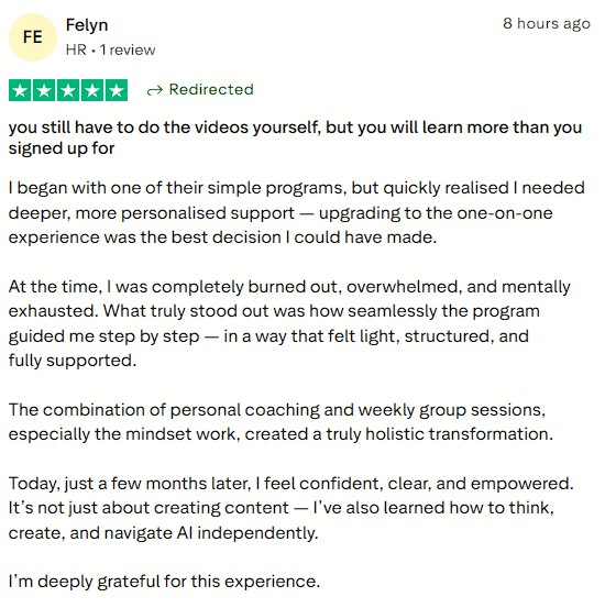 Burned out client who upgraded to 1:1 support and became confident, clear, and empowered within months.