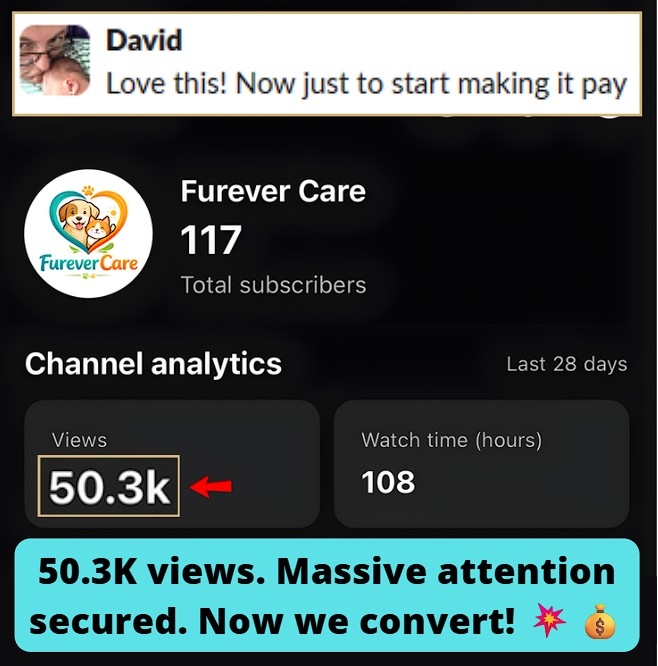 Gained 50.3k views in 28 days and now focused on turning that traction into monetization.