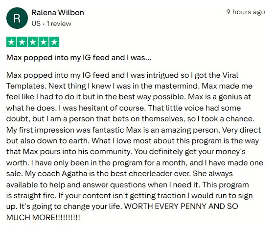 Felt fully supported by the community and coach, and made one sale within the first month.