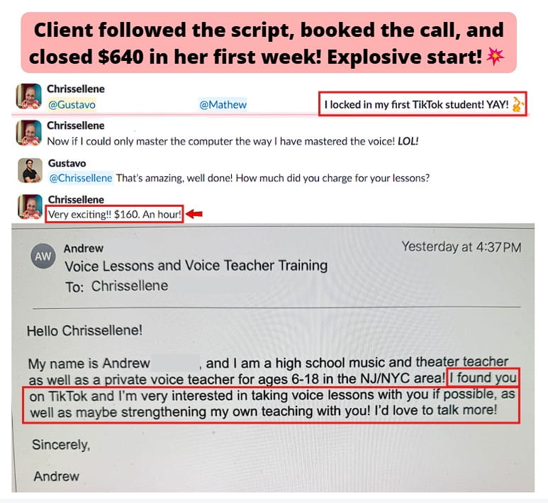 Made her first money online in ONE week, closing a $160/hour client at $640 a month.