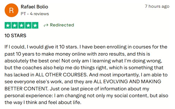 Experienced clarity, hands-on coaching support, and visible improvement in both content and mindset.