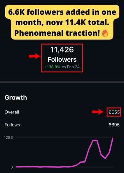 Gained 6.6k new followers.