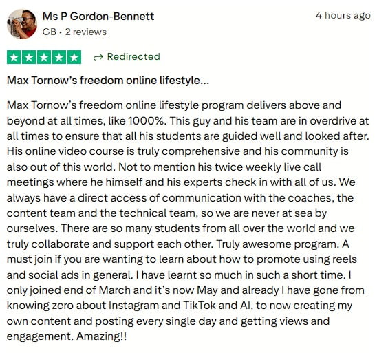 Smartphone_Freedom_Lifestyle_Review_1186 Went from zero knowledge to posting daily and getting views and engagement within weeks of joining.
